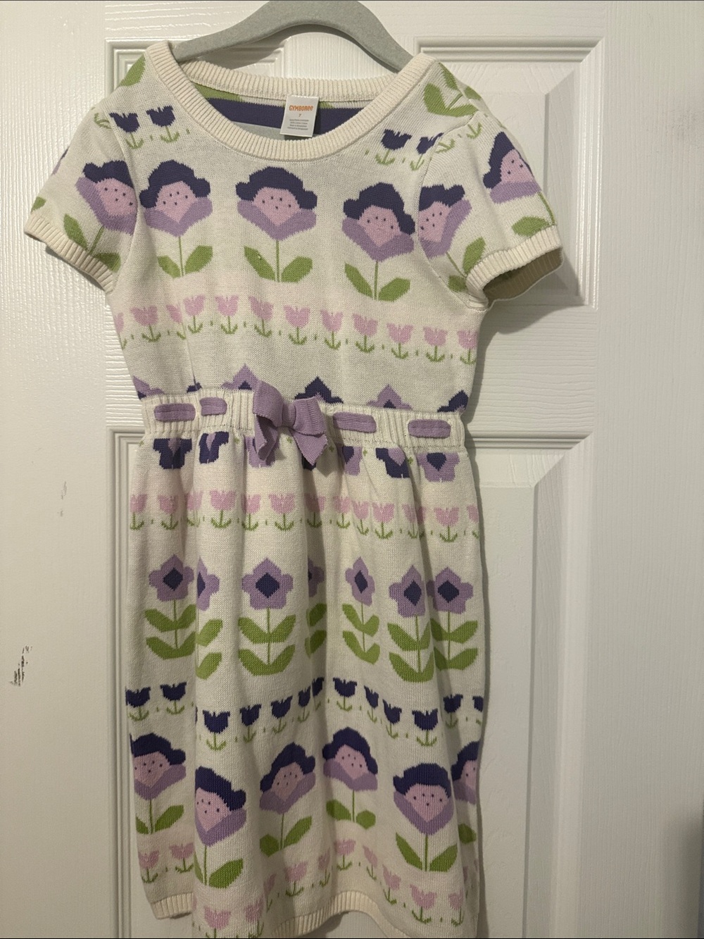 Gymboree Cream, Purple & Green Floral Knit Dress